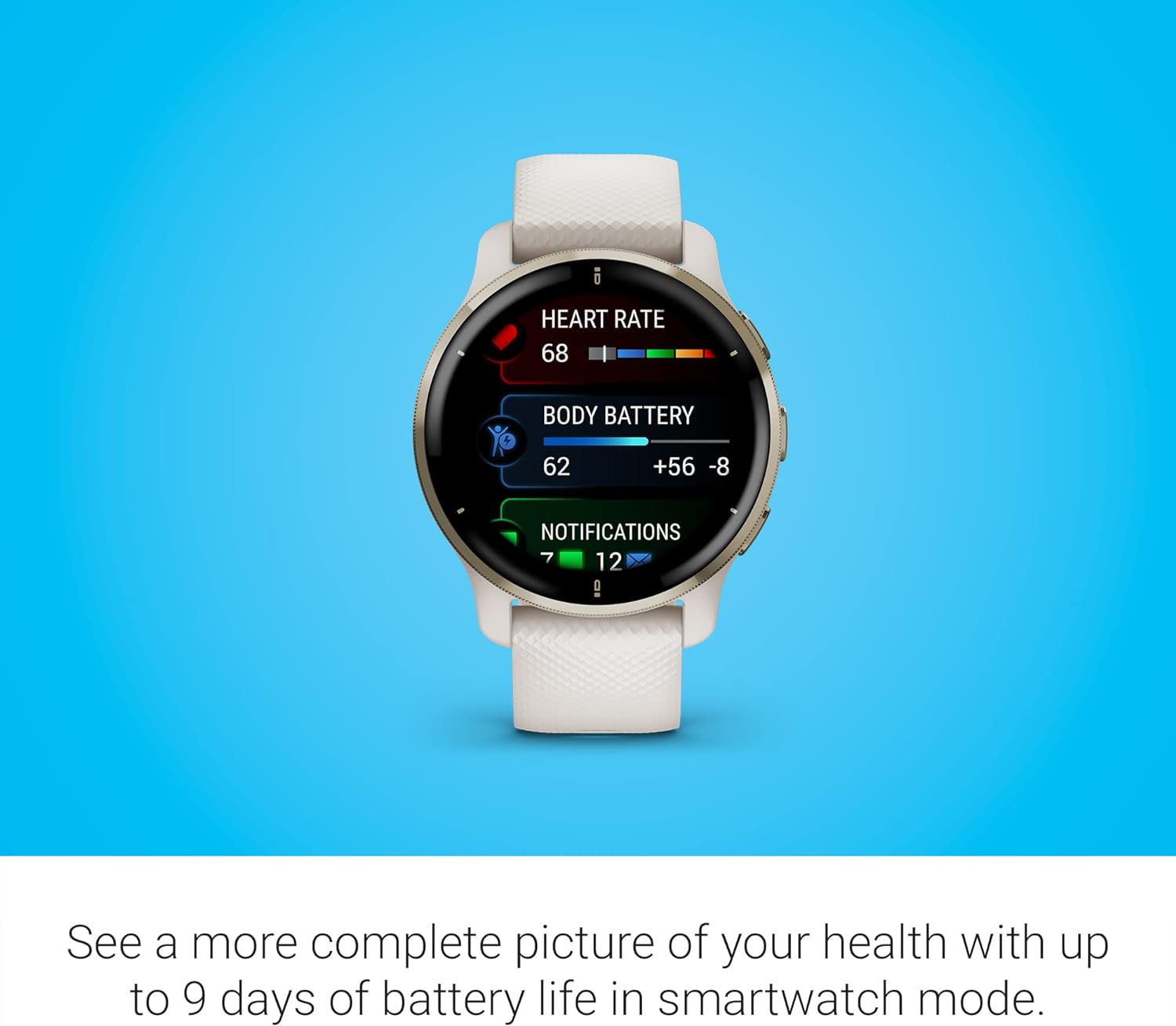 GARMIN® Venu® 2 Plus Cream Gold Stainless Steel Bezel with Ivory Case and Silicone Band