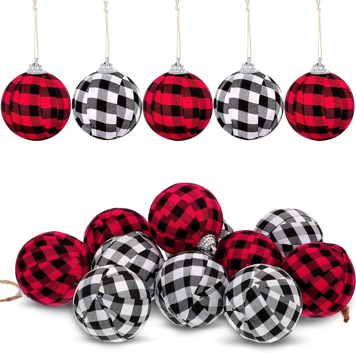 12 pcs Christmas Plaid Ball Ornaments Buffalo