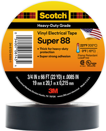 Professional Electrical Tape, Black, 3/4" x 66', 8.5 mil