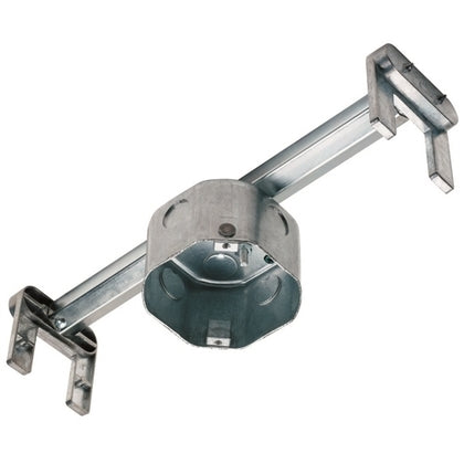4" Octagon Ceiling Box with Bar Hanger, Depth: 2-1/2", Metallic