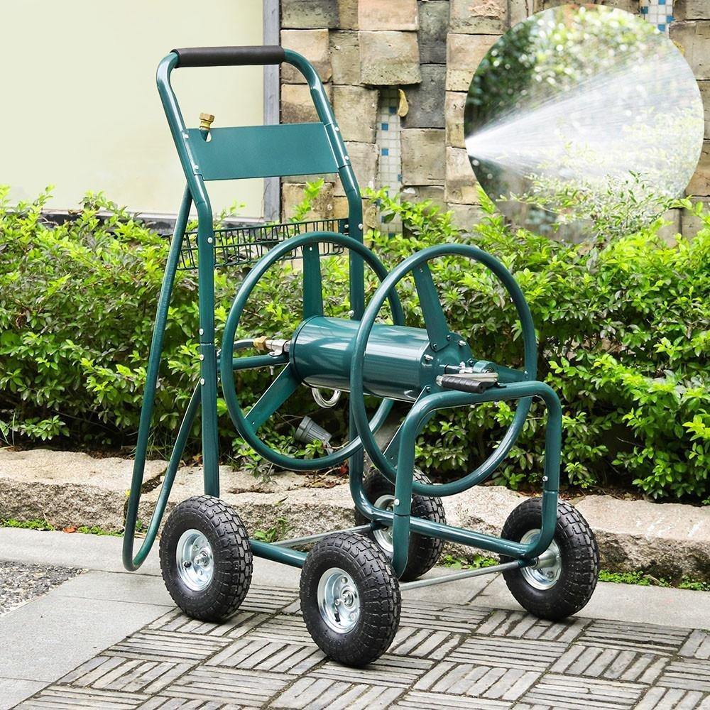 go2buy Heavy Duty Garden Hose Reel Cart with Wheels 300ft Water Hose Holder Storage Basket - NORTH FIRST PLUS, LLC