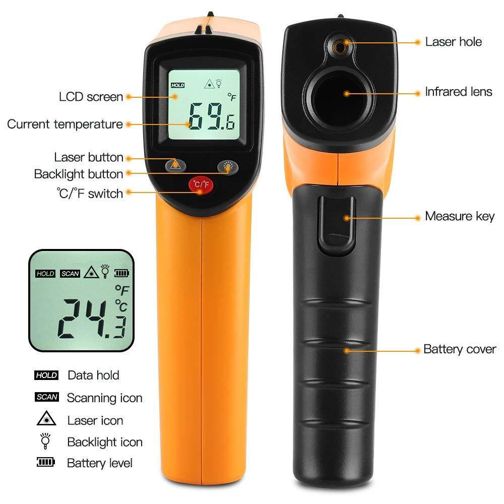 Non-Contact Digital Infrared Thermometer, P-JING IR Temperature Gun Laser Instant-read Maximum Measure For Kitchen Cooking Automotive - NORTH FIRST PLUS, LLC