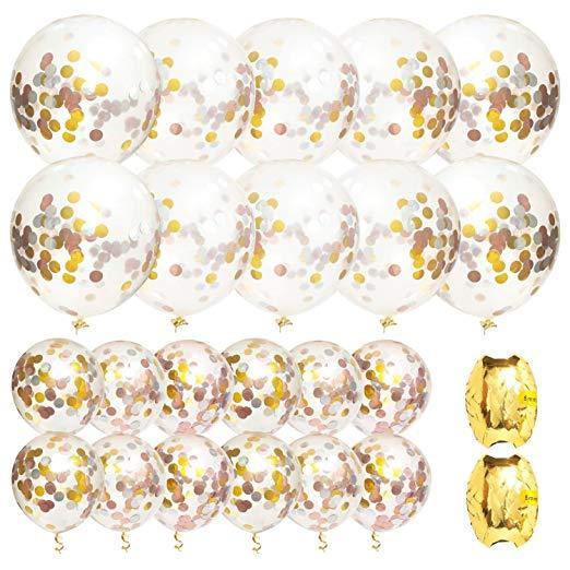 Rose Gold Confetti Balloons 18 and 12" - Golden Confetti Balloons, Jumbo Gold, Rose Gold, Silver Metallic Foil Birthday Party, Bridal Shower, Wedding, Event Decoration 2 Sizes - NORTH FIRST PLUS, LLC