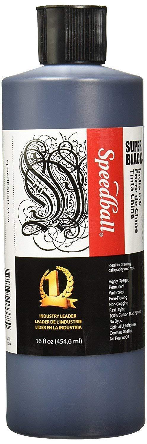 Speedball. 404696 3378 Super Black India Ink, 16 oz. Bottle, 7.6" Height, 2.1" Width, 2.4" Length (Standard Retail Packaging) - NORTH FIRST PLUS, LLC