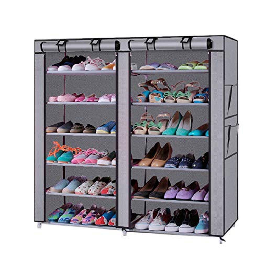 Lovinland Shoes Rack Shelf 6 Layer 12 Grid Non-Woven Fabric Shoes Cabinet with Cover Shoes Closet Storage Rack Gray - NORTH FIRST PLUS, LLC