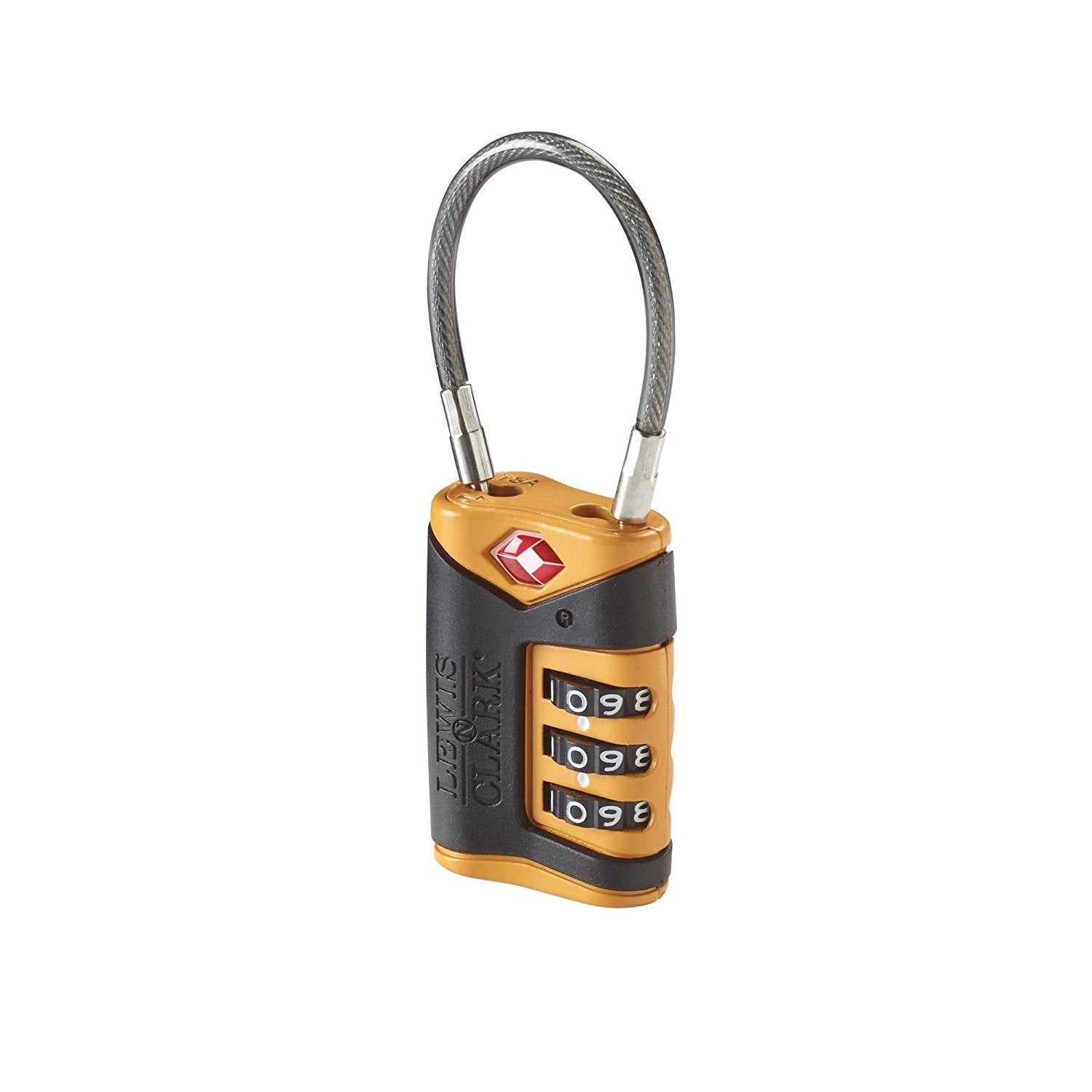 Lewis N Clark TSA-Approved Combination Luggage Lock With Steel Cable, Orange