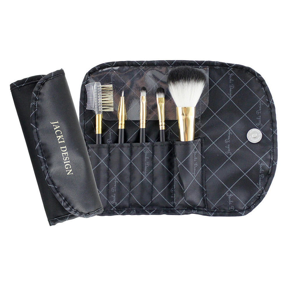 Jacki Design Vintage Allure 5 Pc Make Up Brush Set And Bag, Black