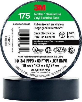 General Use Vinyl Electrical Tape, High Performance, Black, 3/4" x 60'