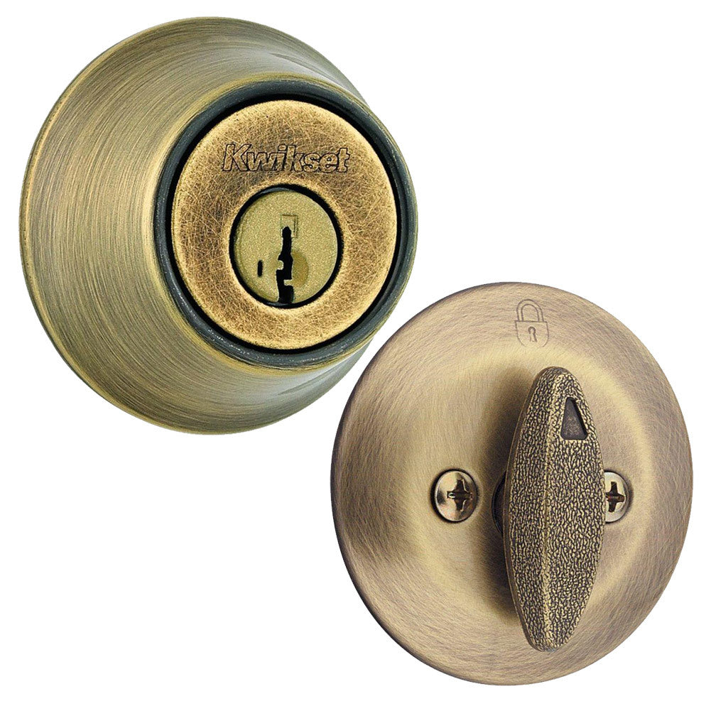 Kwikset 660-5 Single Cylinder Deadbolt w/ SmarKey Technology, Antique Brass