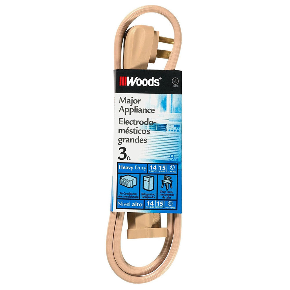 Woods Major Appliance Heavy Duty Extension Cord, 3.2 Foot, Beige