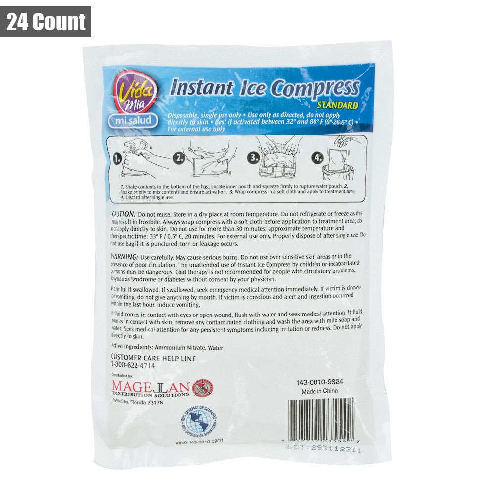 Vida Mia Instant Ice Compress Pack Cold Therapy Pain Relief First Aid 6x8 24ct