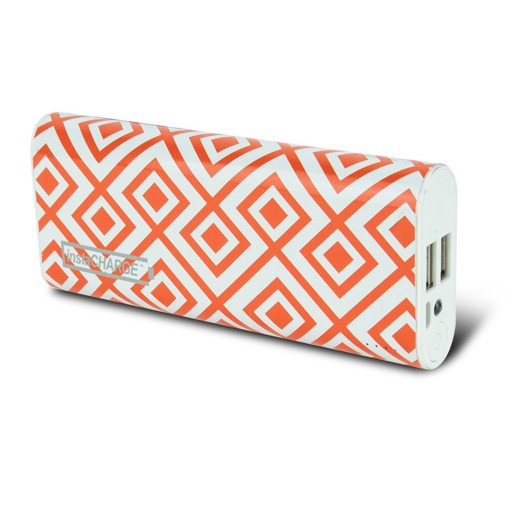 instaCHARGE 8800mAh Dual USB Power Bank Portable Battery Charger Orange Geo