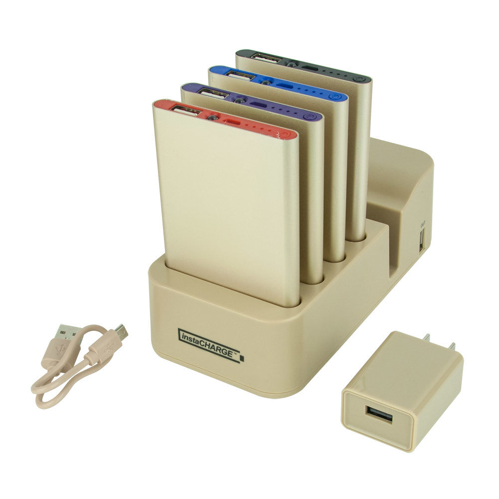instaCHARGE Grab & Go 4-Pack 4000mAh Power Banks & Charging Station, Gold