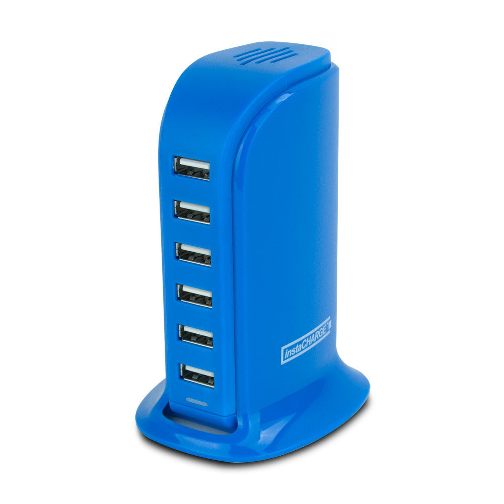 instaCHARGE 6-Port USB Smart Charge Tower + microUSB & Lightning Adapter, Blue