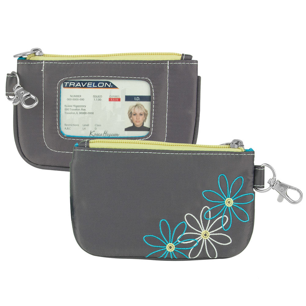 Travelon RFID Blocking Daisy Zip ID Pouch, Pewter