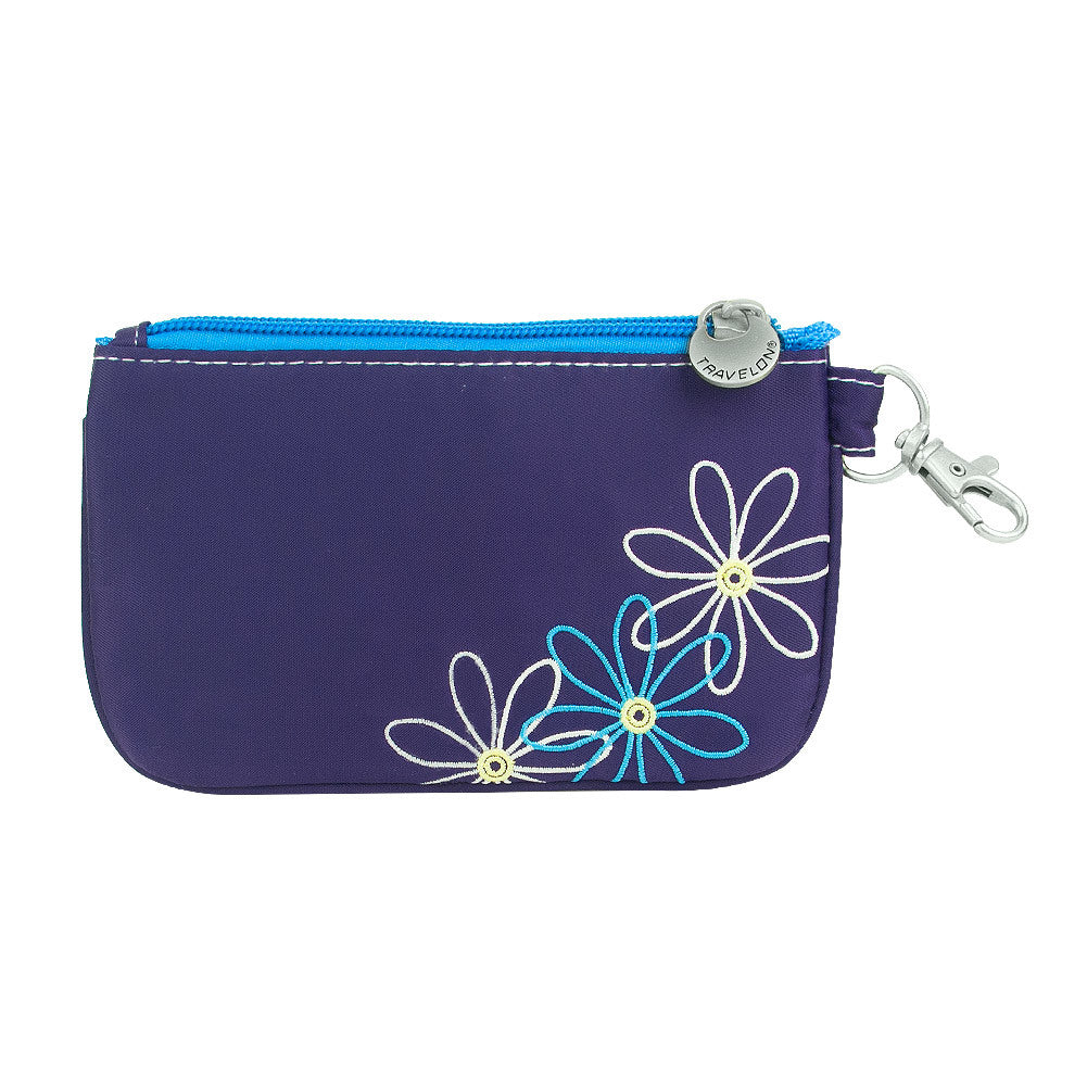Travelon RFID Blocking Daisy Zip ID Card Holder Coin Pouch Wallet Purple