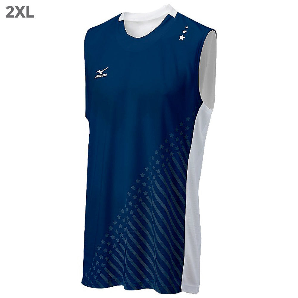 Mizuno DryLite Men"s National VI Sleeveless Jersey, Navy & White - 2XL