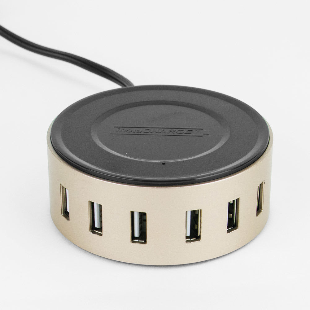 instaCHARGE 6-Port USB Smart Charge Disc + microUSB & Lightning Adapter Gold