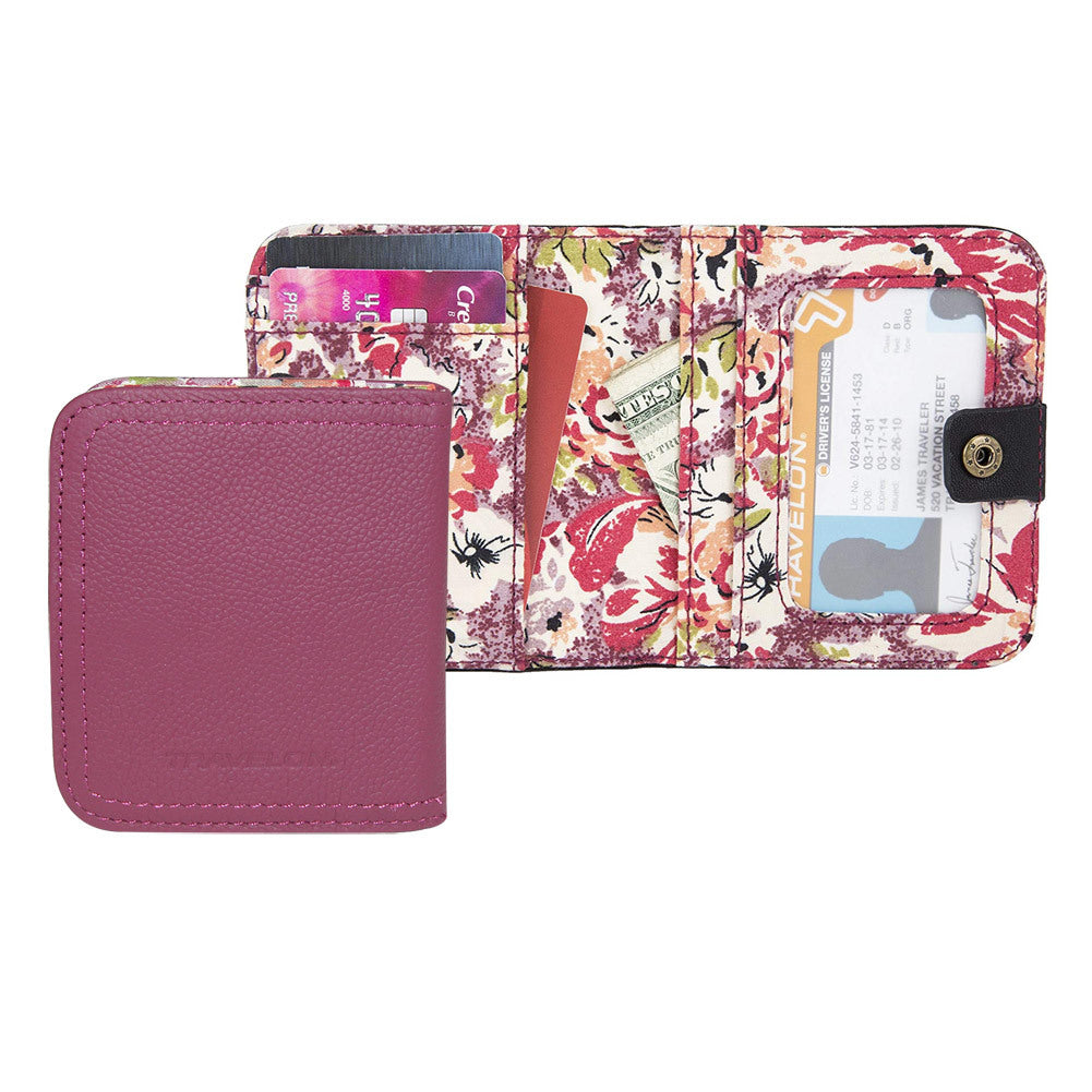 Travelon Women"s Hack-Proof RFID Blocking Leather Bifold Wallet Card Case Berry