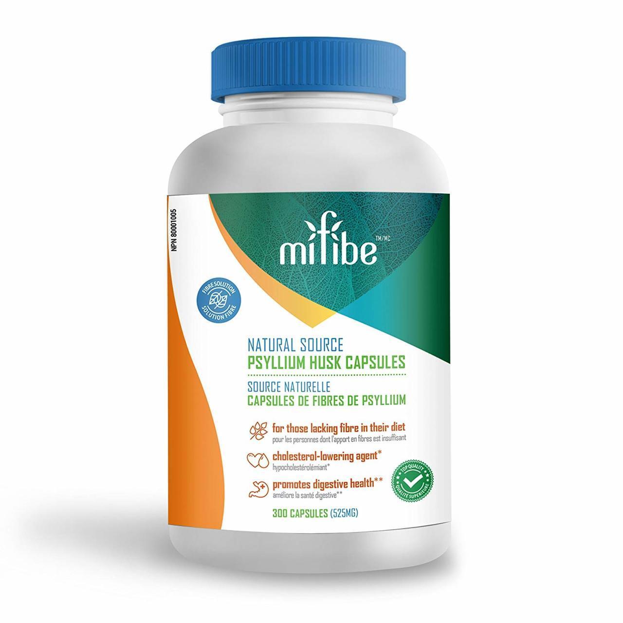 mifibe Psyllium Fiber Capsules - 525 mg each capsule - 300 capsules - Excellent source of fibre made from naturally sourced Plantago ovata - helps suppress appetite, aids in lowering cholesterol and eases constipation ...