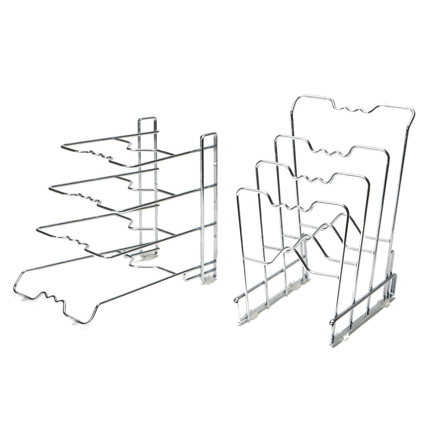 Seville Classics 4-Tier Pan and Pot Lid Rack Kitchen Counter and Cabinet Organizer 2 Pack Chrome - NORTH FIRST PLUS, LLC