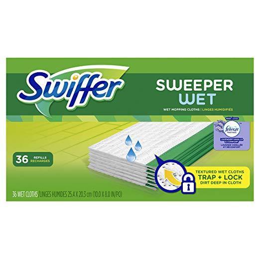 Swiffer Sweeper Wet Mop Refills for Floor Mopping and Cleaning, All Purpose Floor Cleaning Product, Lavender Vanilla and Comfort Scent, 36 Count - NORTH FIRST PLUS, LLC