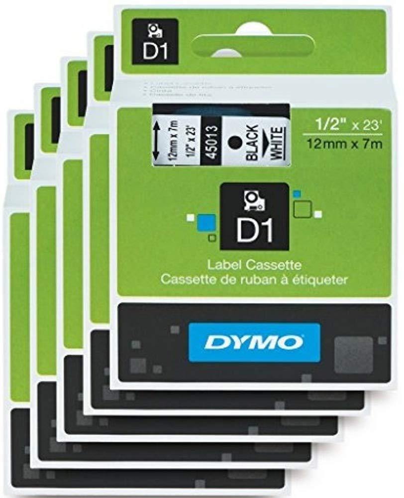 DYMO Standard D1 Labeling Tape for Labe lManager Label Makers, Black Print on White Tape, 1 Cartridge (45013) 5 Pack - NORTH FIRST PLUS, LLC