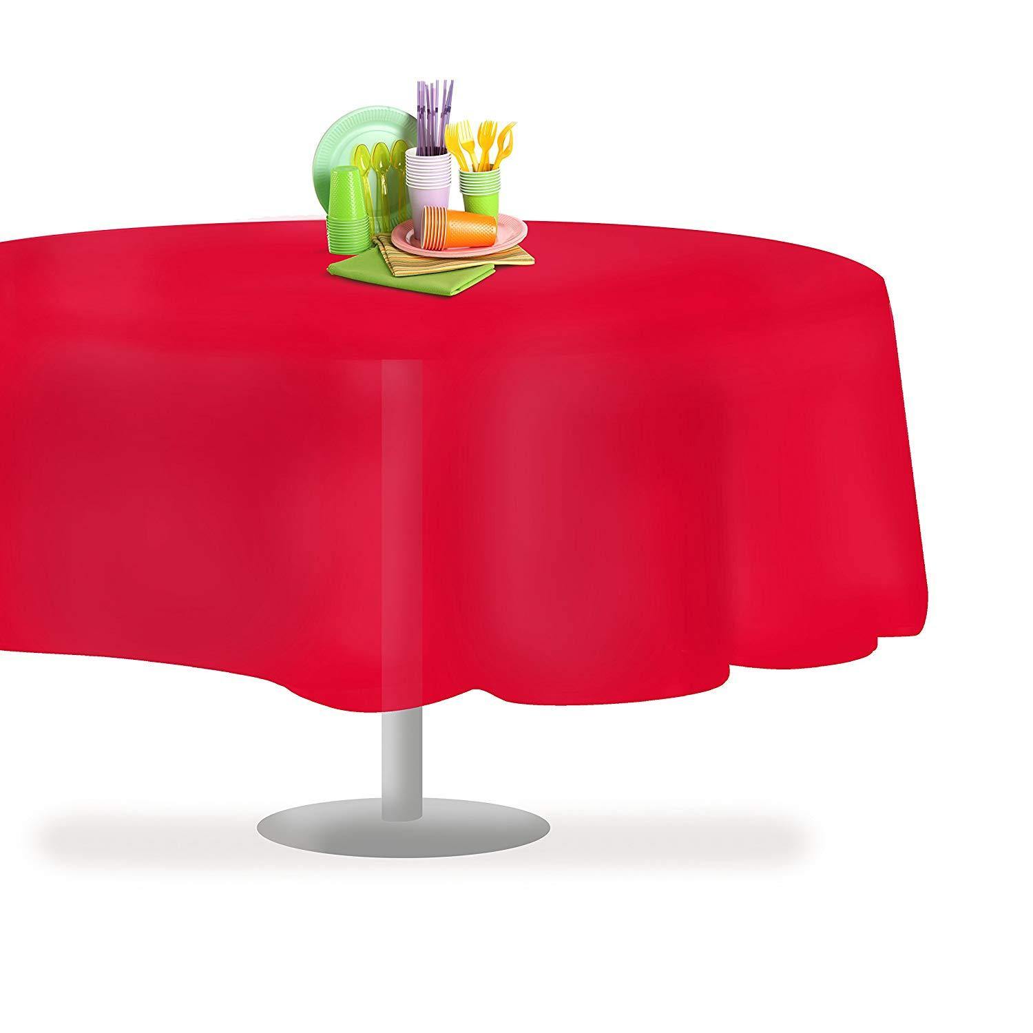 Red 12 Pack Premium Disposable Plastic Tablecloth Round Table Cover - NORTH FIRST PLUS, LLC