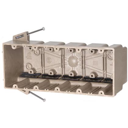 Switch/Outlet Box, 5-Gang, Depth: 3-9/16", Nail-On, Non-Metallic