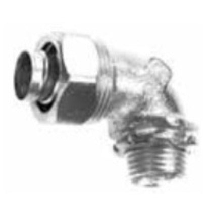 Liquidtight Connector, 3/4", 90°, Non-Insulated, Malleable Iron/Zinc