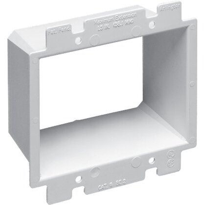 Box Extender, 2-Gang, Depth: 1-1/2", White, Non-Metallic