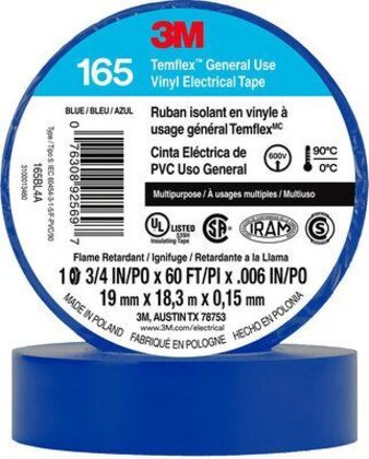 General Use Vinyl Electrical Tape, Multi-Purpose, Blue, 3/4" x 60'