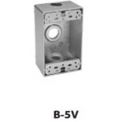 Weatherproof Outlet Box, 1 Gang, (3) 1/2" Outlets, 2" Deep, Die Cast Metal, Gray