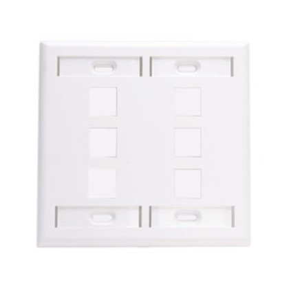 Wallplate, QuickPort, 2-Gang, 6-Port, ID Windows, White