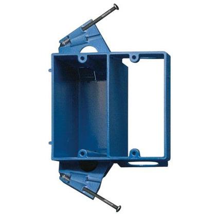 Switch/Outlet Box, 2-Gang, Depth: 3-5/8", Nail-On, Non-Metallic