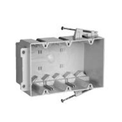 Switch/Outlet Box, 3-Gang, Depth: 3-3/8", Nail-On, Non-Metallic
