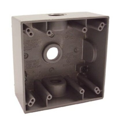 Weatherproof Box, 2 Gang, (3) 1/2" Outlets, 2" Deep, Aluminum Die Cast