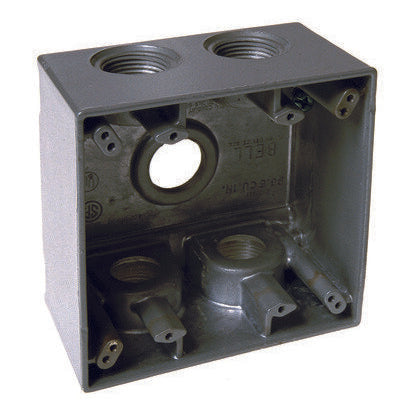 Weatherproof Box, 2 Gang, (5) 3/4" Outlets, 2-5/8" Deep, Aluminum Die Cast