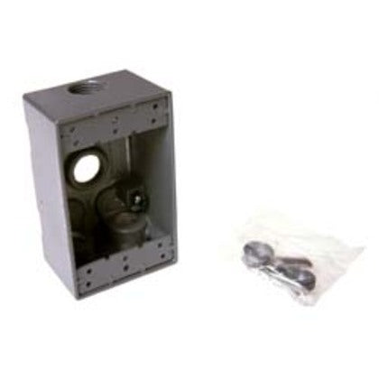 Weatherproof Box, 1 Gang, (4) 1/2" Outlets, 2" Deep, Aluminum Die Cast