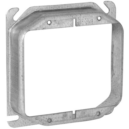 4" Square Device Cover, 2 Gang, Mud Ring, 1/2" Raised, Drawn, Steel