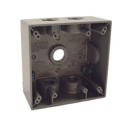 Weatherproof Box, 2 Gang, (5) 1/2" Outlets, 2" Deep, Aluminum Die Cast