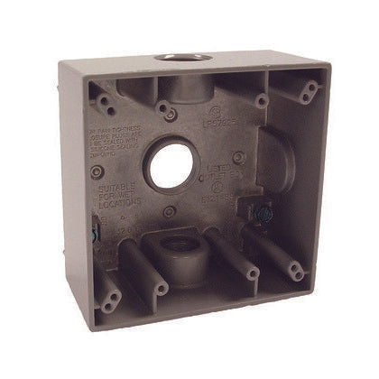 Weatherproof Box, 2 Gang, (3) 3/4" Outlets, 2" Deep, Aluminum Die Cast
