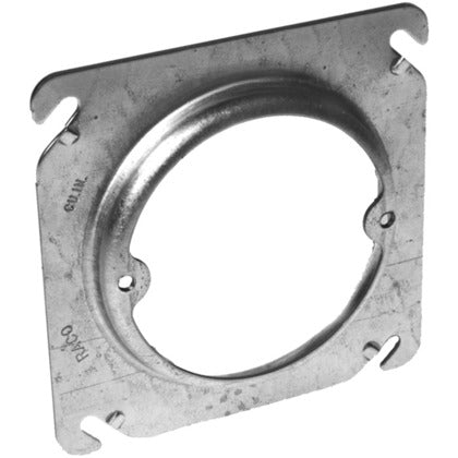 4" Square Fixture Cover, Mud Ring, 1/2" Raised, Drawn, Metallic