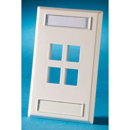Single Gang Plastic Faceplate, Holds Four Keystone Jacks Or Modules, Cloud White