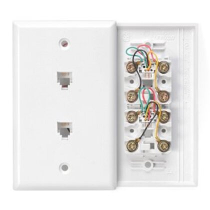 Jack, 6 Position, 4 Conductor, White, Flush Mount, Smooth