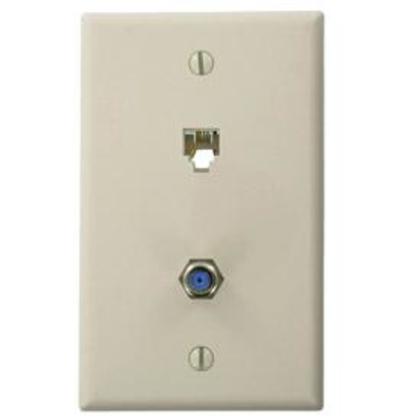 Wall Plate & Connector, F Coaxial and Telephone Jack, Light Almond
