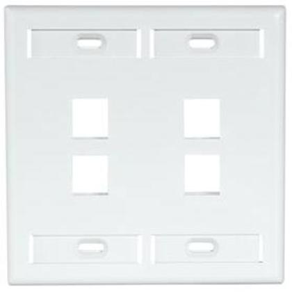 Wallplate, QuickPort, 2-Gang, 4-Port, ID Windows, White