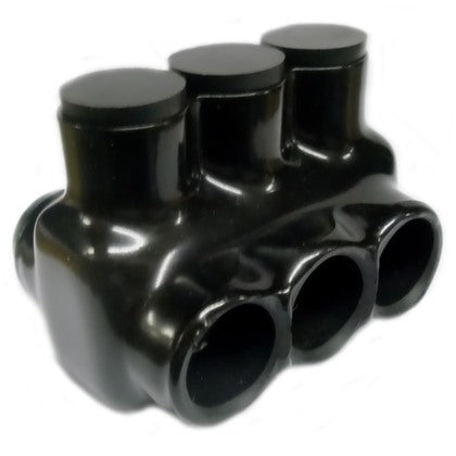 Multi-Tap Connector, 3-Port, Insulated, Black, 6 AWG to 250 MCM, 2-Sided