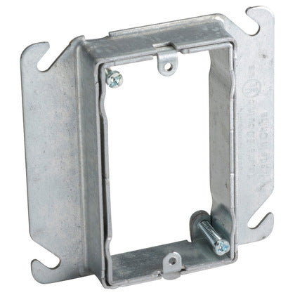 4" Square Adjustable Mud Ring, 1-Gang, Steel