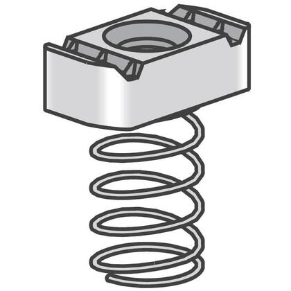 Spring Nut, Long Spring, Size: 3/8-16, Steel/Electro-Galvanized